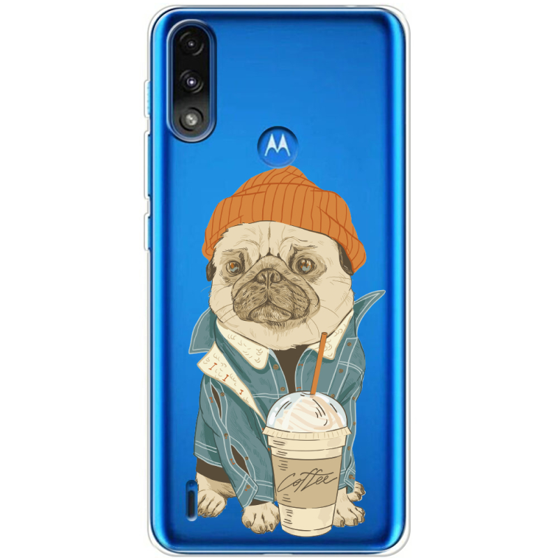 Прозрачный чехол BoxFace Motorola E7 Power Dog Coffeeman