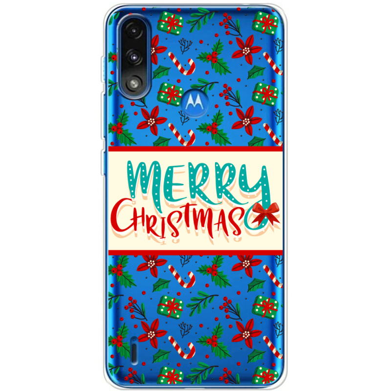 Прозрачный чехол BoxFace Motorola E7 Power Vintage Christmas Pattern