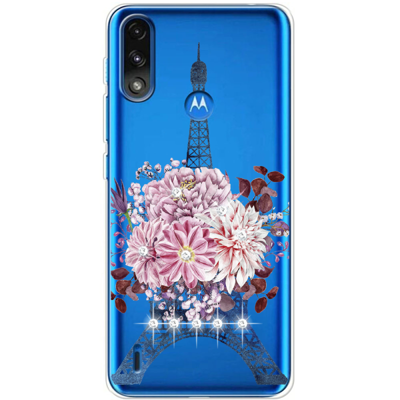 Чехол со стразами Motorola E7 Power Eiffel Tower