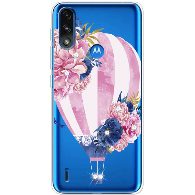 Чехол со стразами Motorola E7 Power Pink Air Baloon