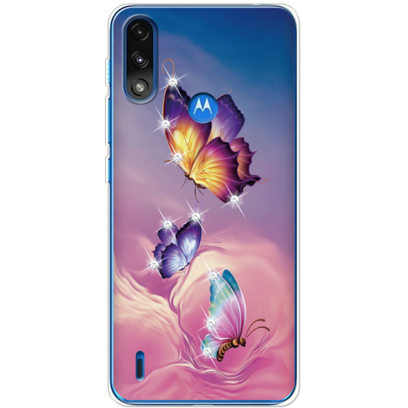 Чехол со стразами Motorola E7 Power Butterflies