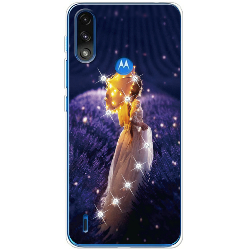 Чехол со стразами Motorola E7 Power Girl with Umbrella