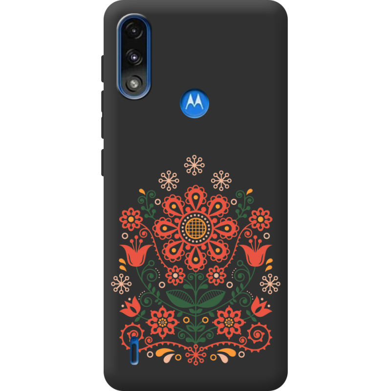 Черный чехол BoxFace Motorola E7 Power Ukrainian Ornament