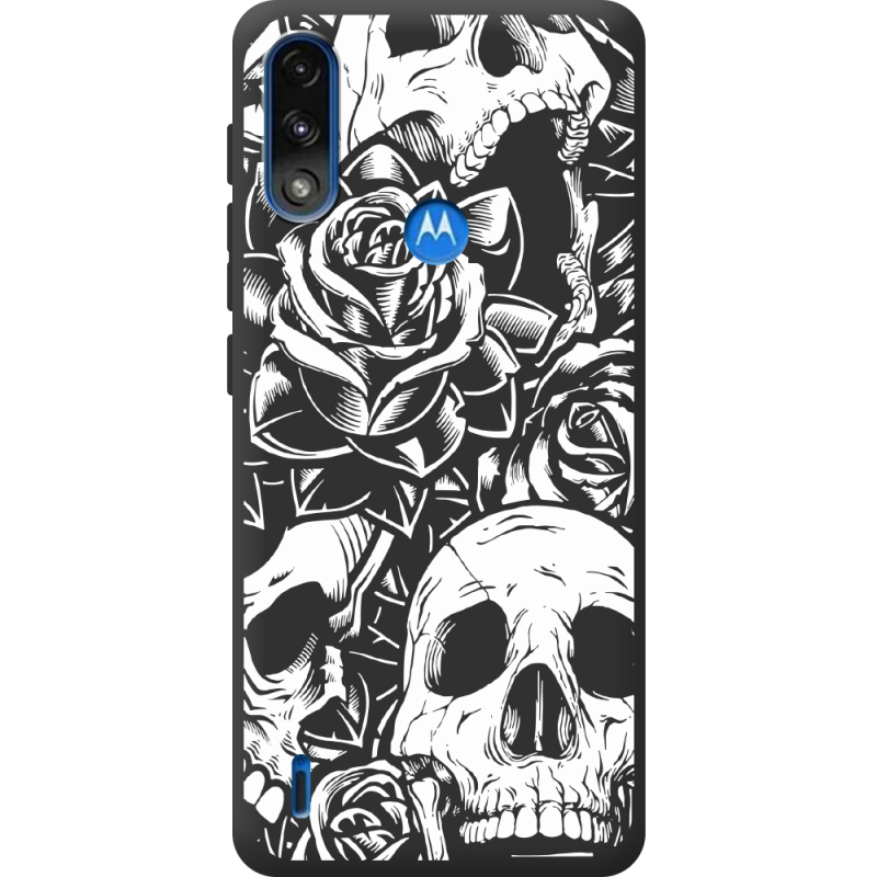 Черный чехол BoxFace Motorola E7 Power Skull and Roses