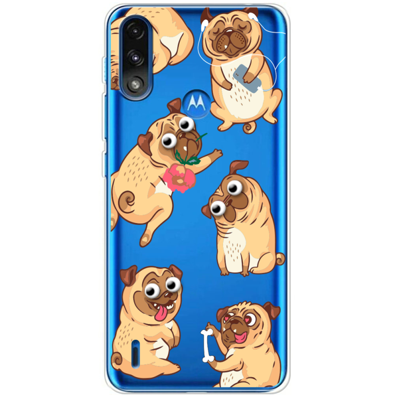 Прозрачный чехол BoxFace Motorola E7i Power с 3D-глазками Pug