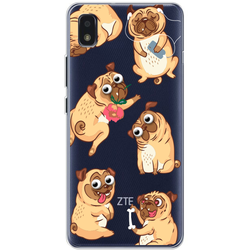 Прозрачный чехол BoxFace ZTE Blade L210 с 3D-глазками Pug