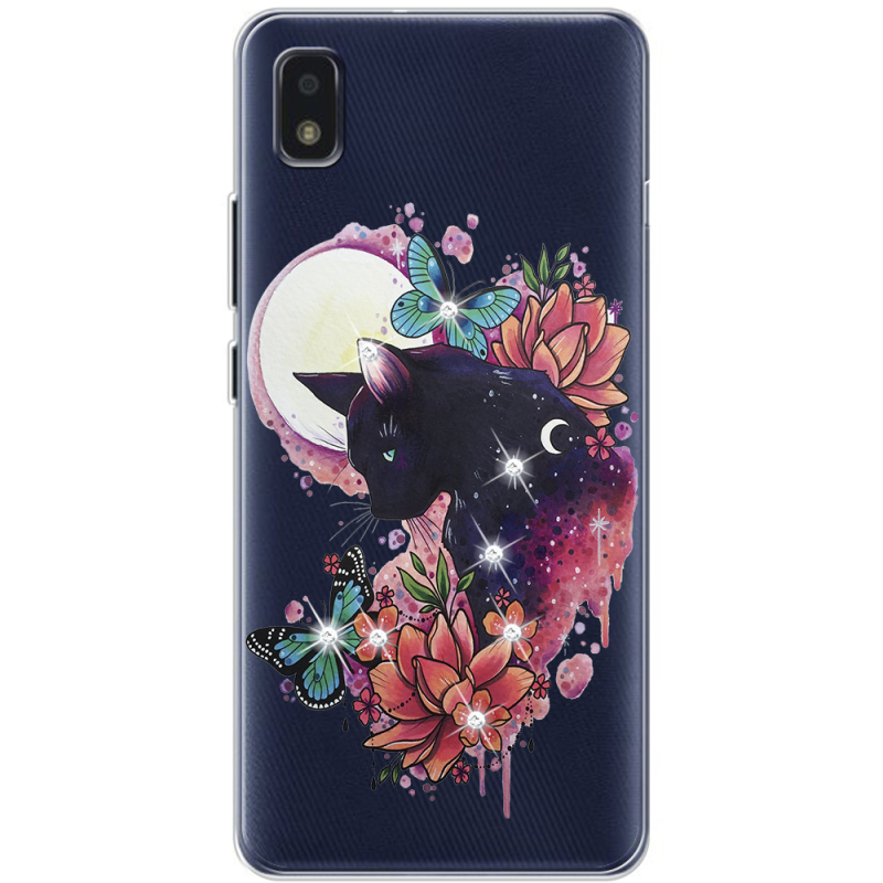 Чехол со стразами ZTE Blade L210 Cat in Flowers