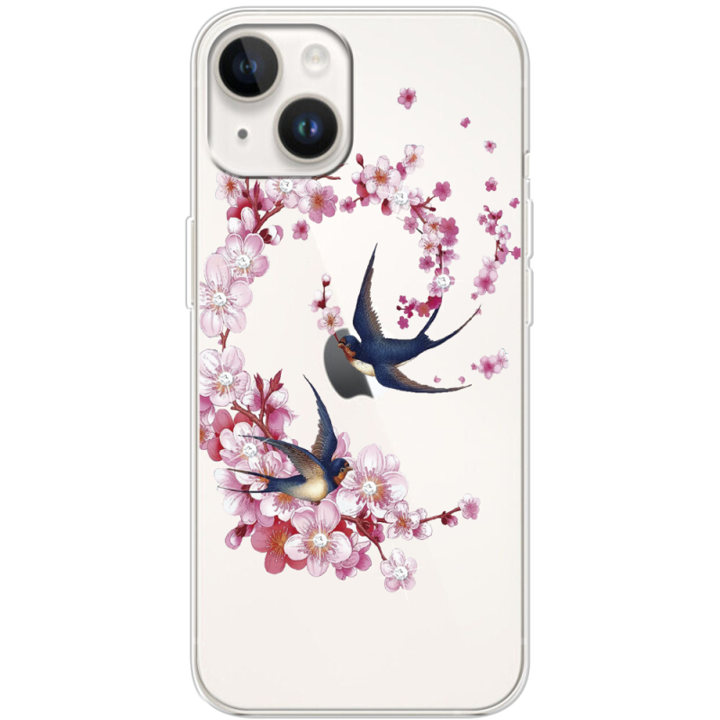 Чехол со стразами Apple iPhone 14 Swallows and Bloom