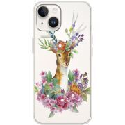 Чехол со стразами Apple iPhone 14 Deer with flowers