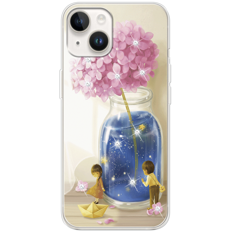 Чехол со стразами Apple iPhone 14 Little Boy and Girl