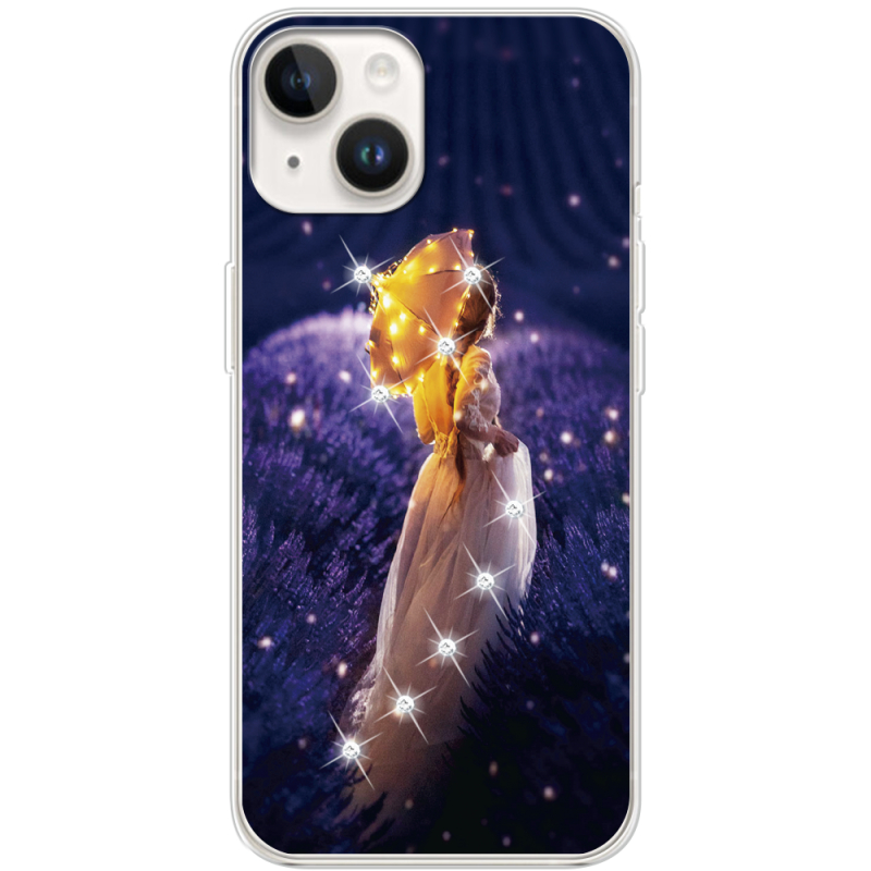 Чехол со стразами Apple iPhone 14 Plus Girl with Umbrella