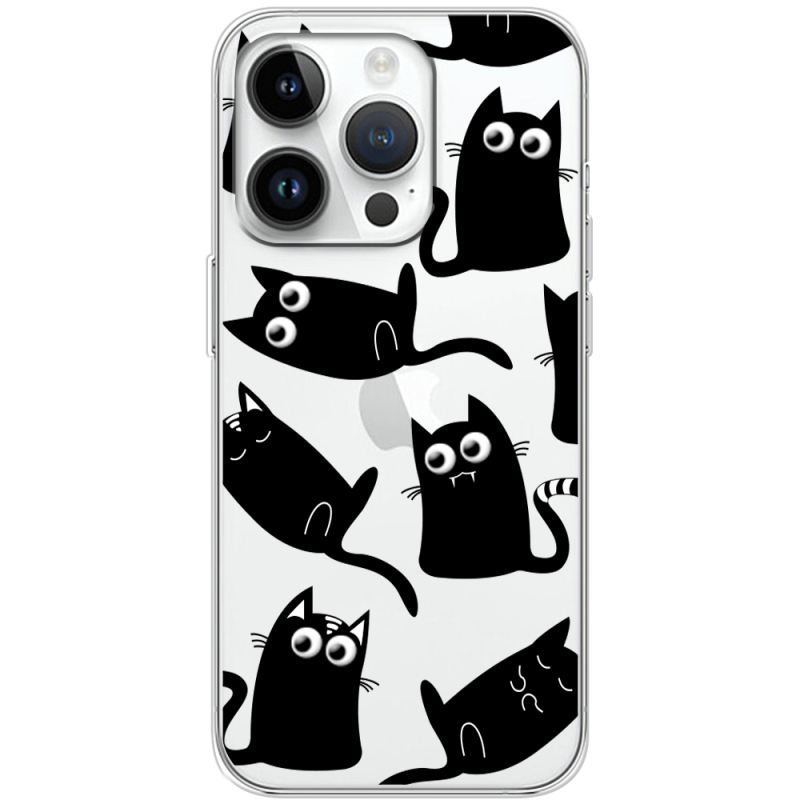 Прозрачный чехол BoxFace Apple iPhone 14 Pro с 3D-глазками Black Kitty