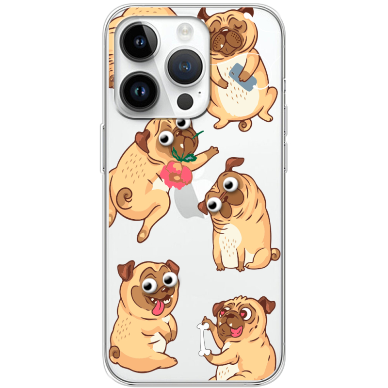 Прозрачный чехол BoxFace Apple iPhone 14 Pro с 3D-глазками Pug