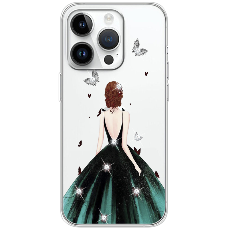 Чехол со стразами Apple iPhone 14 Pro Max Girl in the green dress