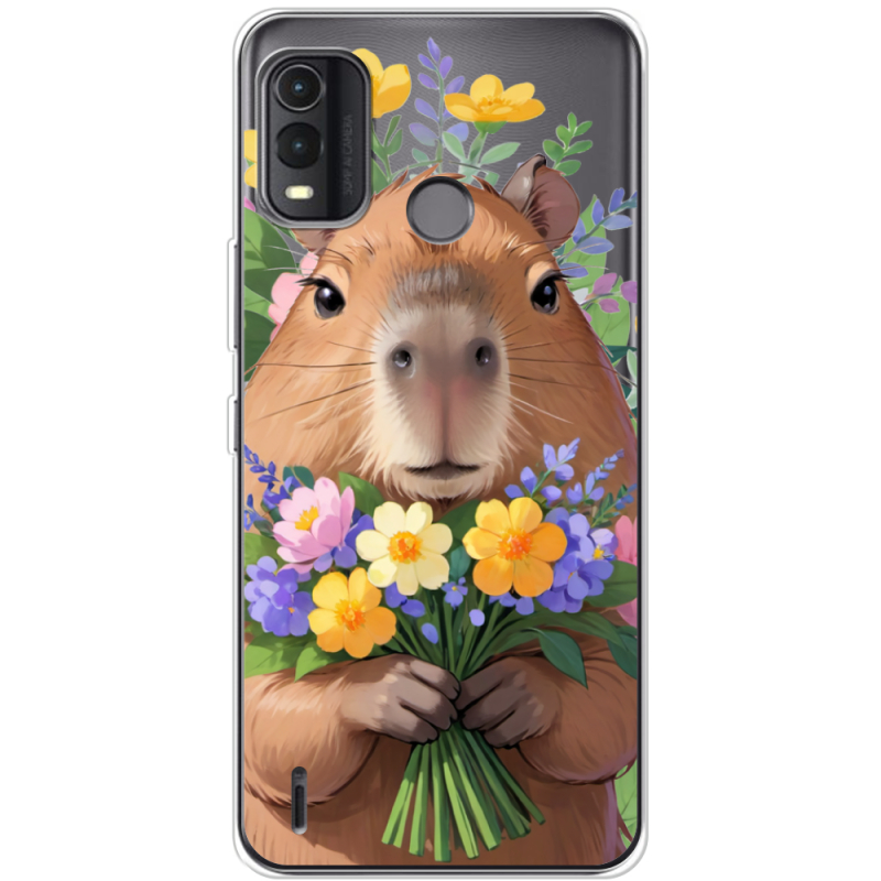 Прозрачный чехол BoxFace Nokia G11 Plus Капибара з квітами
