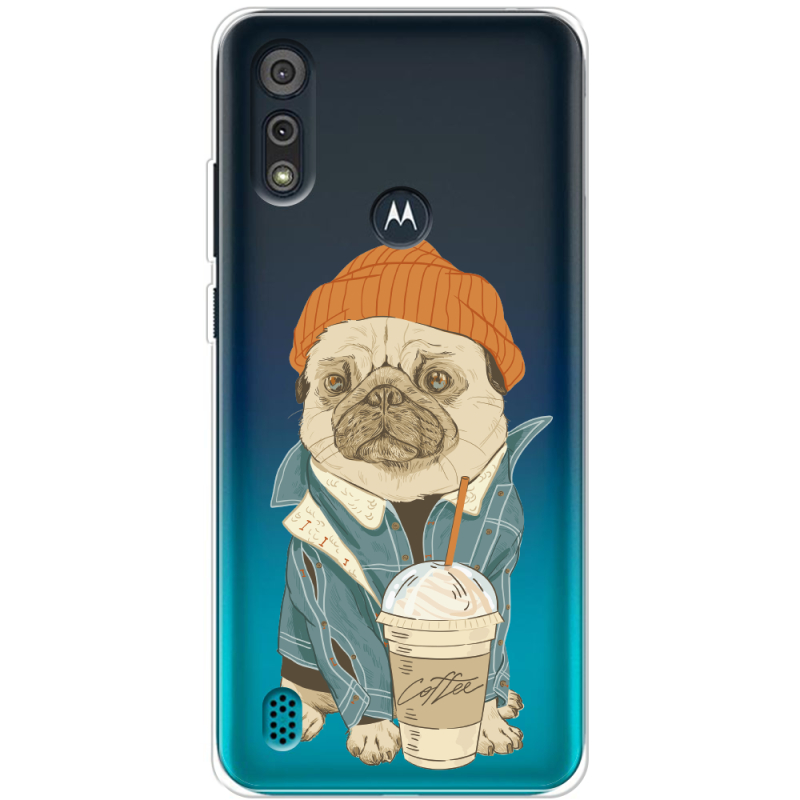 Прозрачный чехол BoxFace Motorola E6i Dog Coffeeman