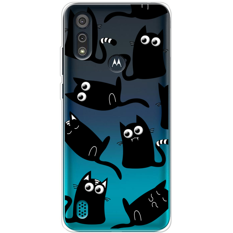 Прозрачный чехол BoxFace Motorola E6i с 3D-глазками Black Kitty