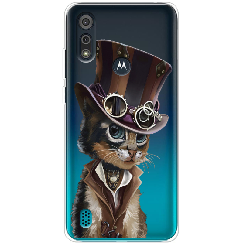 Прозрачный чехол BoxFace Motorola E6i Steampunk Cat