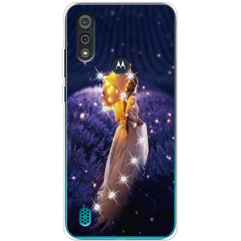 Чехол со стразами Motorola E6i Girl with Umbrella