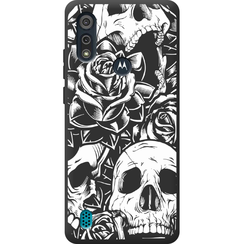 Черный чехол BoxFace Motorola E6i Skull and Roses