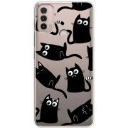 Прозрачный чехол BoxFace Motorola E40 с 3D-глазками Black Kitty