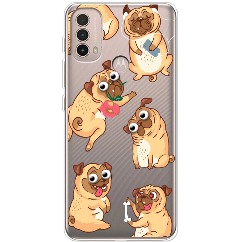 Прозрачный чехол BoxFace Motorola E40 с 3D-глазками Pug