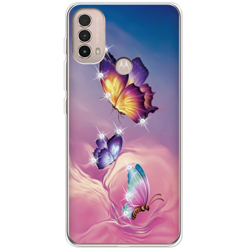 Чехол со стразами Motorola E40 Butterflies