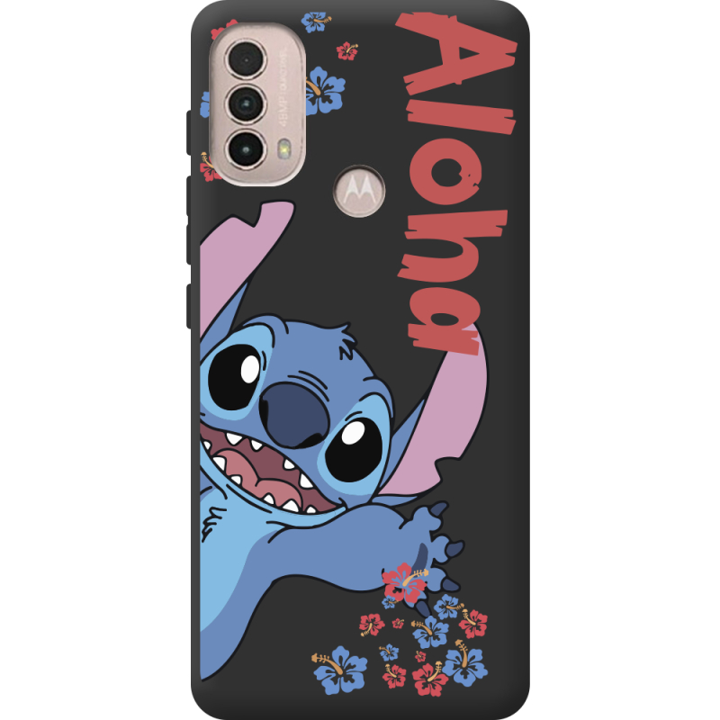 Черный чехол BoxFace Motorola E40 Гавайський друг Stich