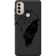 Черный чехол BoxFace Motorola E40 Wolf and Raven