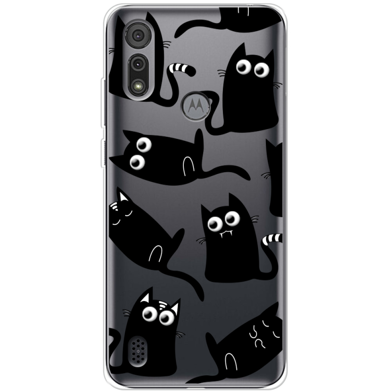 Прозрачный чехол BoxFace Motorola E6S с 3D-глазками Black Kitty