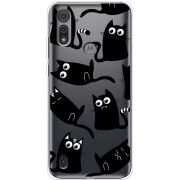 Прозрачный чехол BoxFace Motorola E6S с 3D-глазками Black Kitty