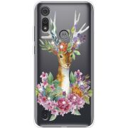 Чехол со стразами Motorola E6S Deer with flowers