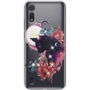 Чехол со стразами Motorola E6S Cat in Flowers