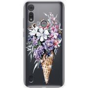 Чехол со стразами Motorola E6S Ice Cream Flowers