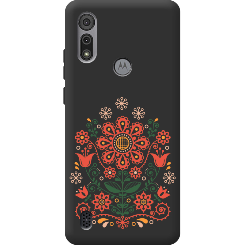 Черный чехол BoxFace Motorola E6S Ukrainian Ornament