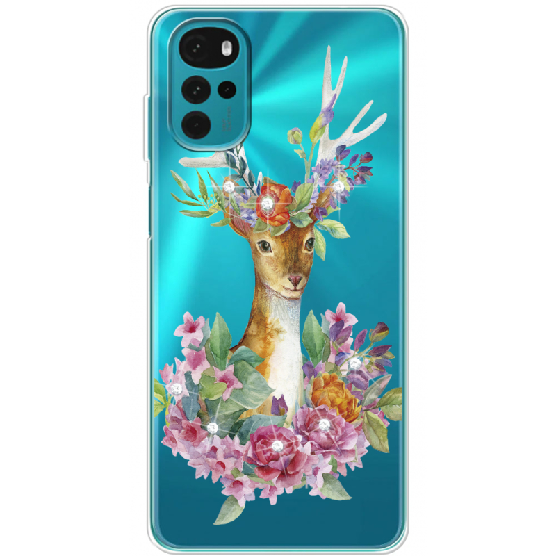 Чехол со стразами Motorola G22 Deer with flowers