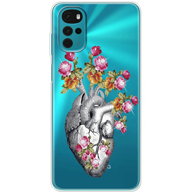 Чехол со стразами Motorola G22 Heart