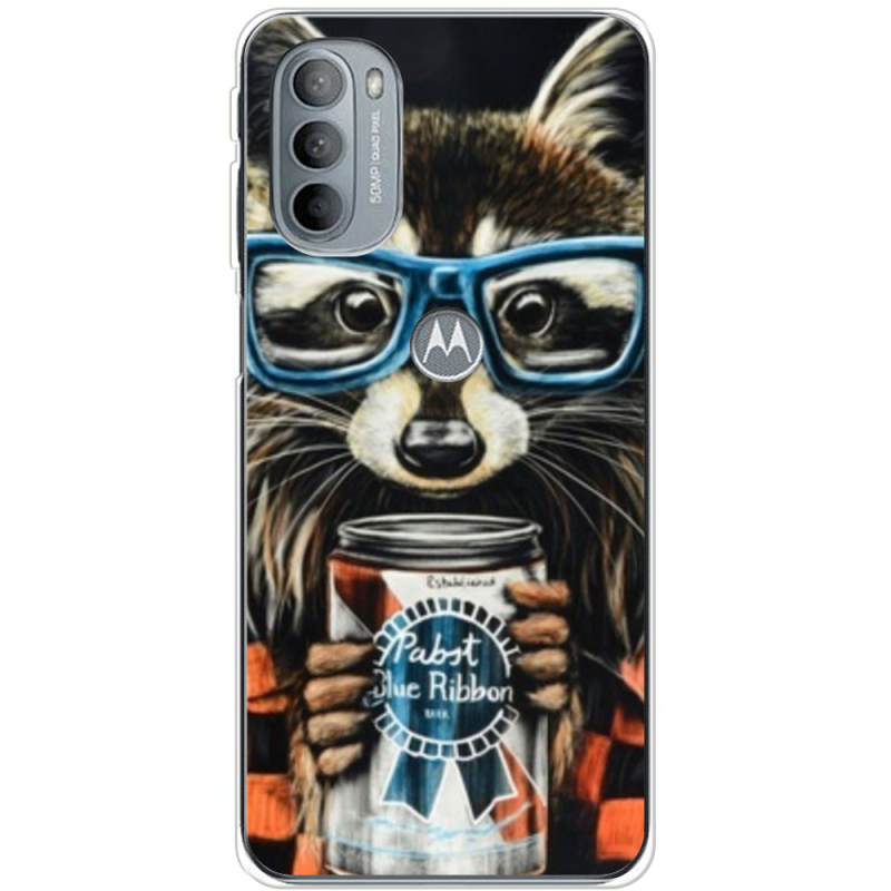Чехол BoxFace Motorola G31 Енот с банкой