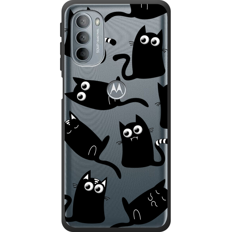 Прозрачный чехол BoxFace Motorola G31 с 3D-глазками Black Kitty