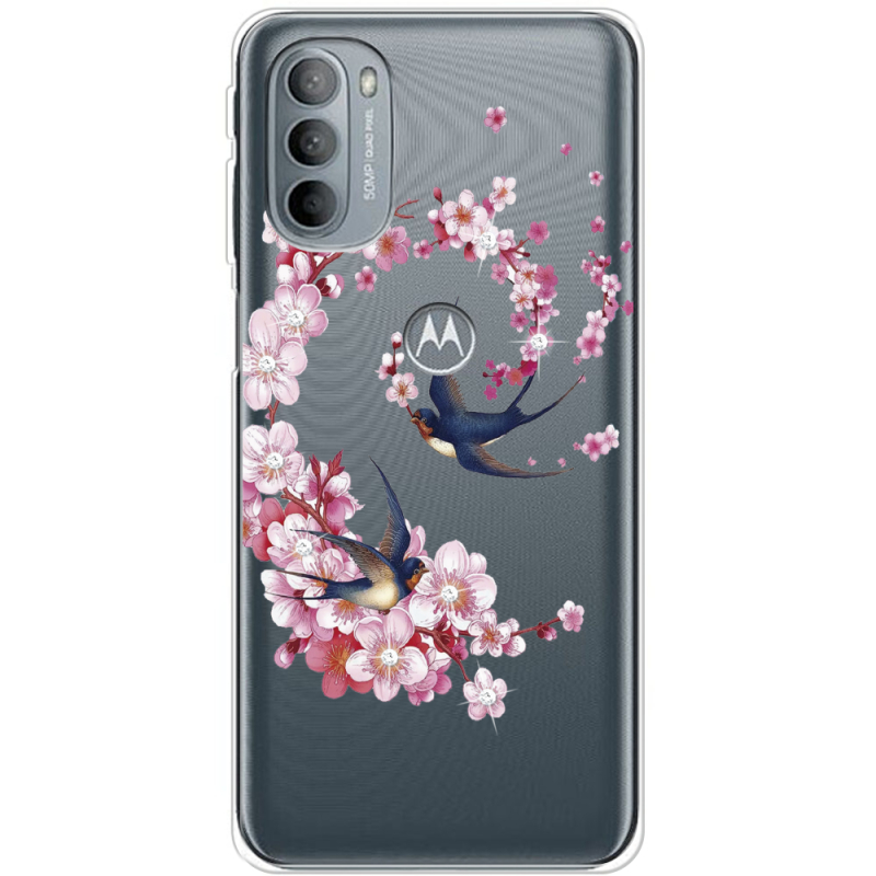 Чехол со стразами Motorola G31 Swallows and Bloom