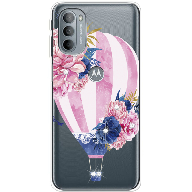 Чехол со стразами Motorola G31 Pink Air Baloon