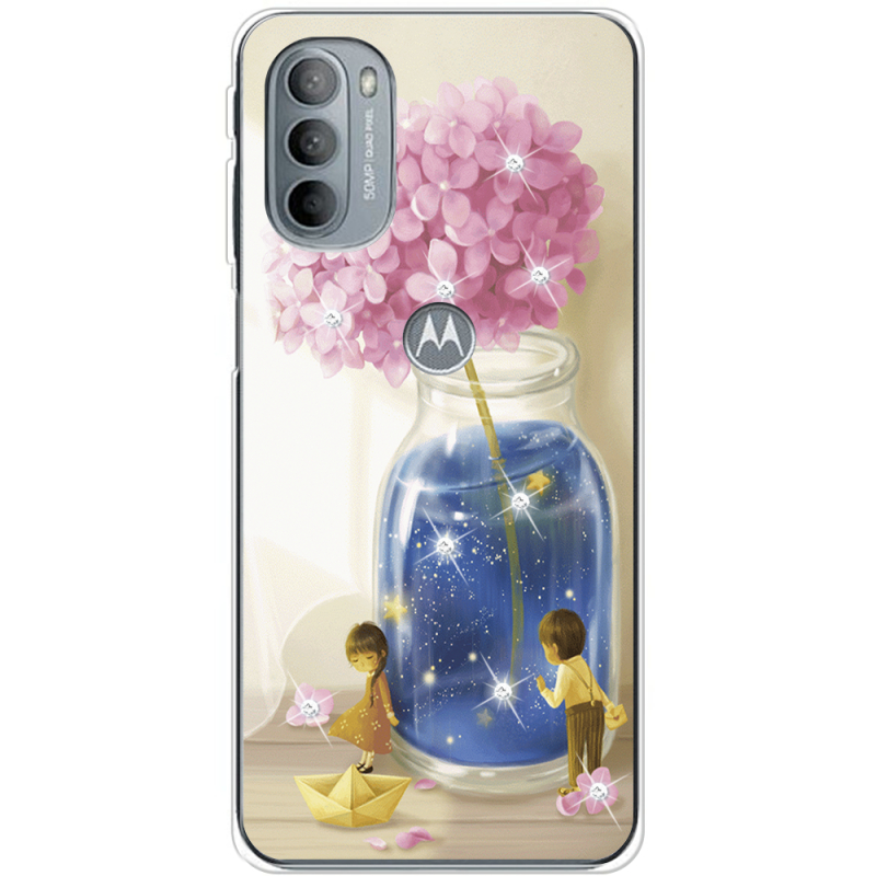 Чехол со стразами Motorola G31 Little Boy and Girl