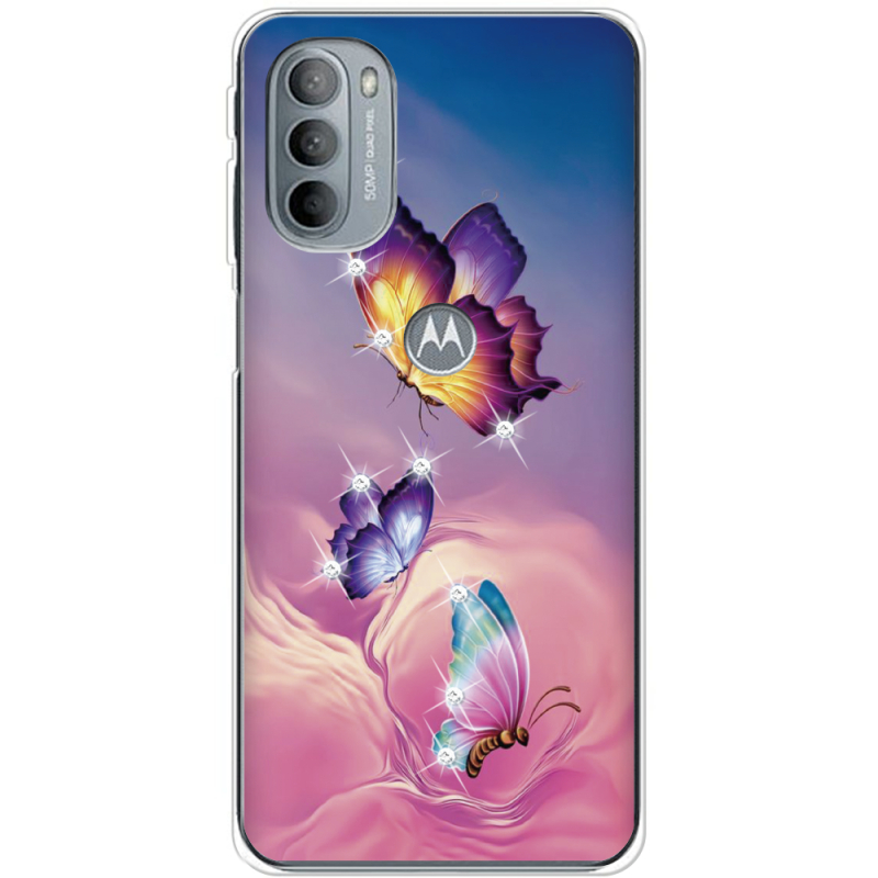 Чехол со стразами Motorola G31 Butterflies