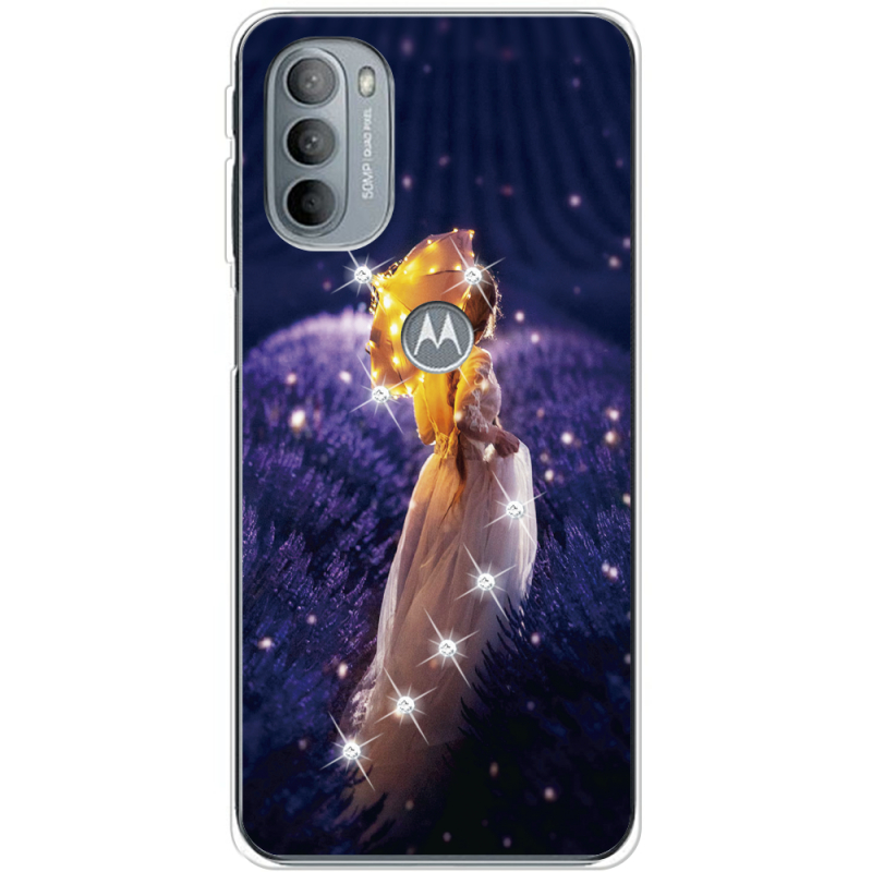 Чехол со стразами Motorola G31 Girl with Umbrella