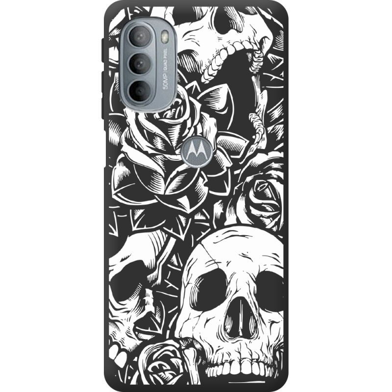 Черный чехол BoxFace Motorola G31 Skull and Roses