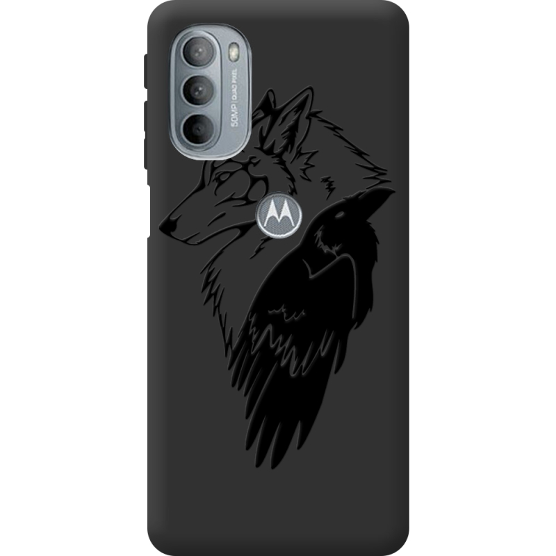 Черный чехол BoxFace Motorola G31 Wolf and Raven