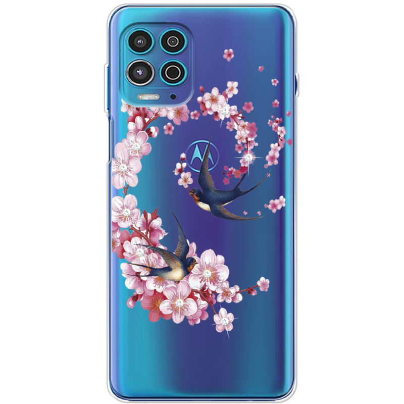 Чехол со стразами Motorola G100 Swallows and Bloom