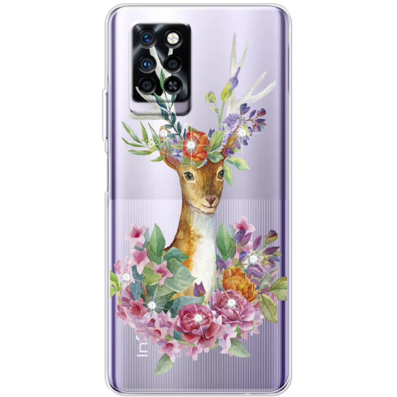Чехол со стразами Infinix Note 10 Pro Deer with flowers