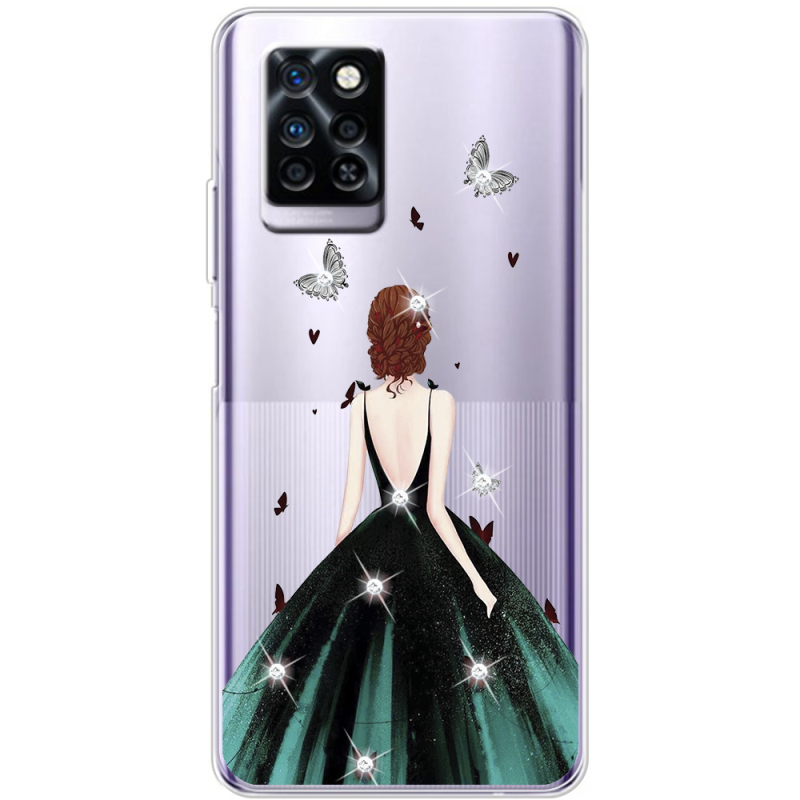 Чехол со стразами Infinix Note 10 Pro Girl in the green dress