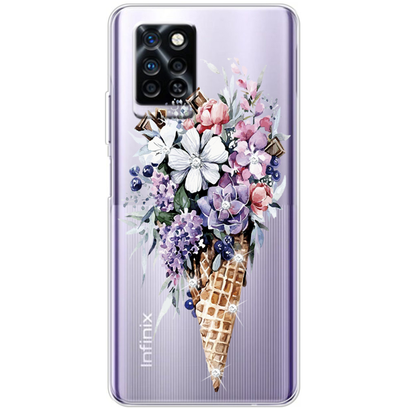 Чехол со стразами Infinix Note 10 Pro Ice Cream Flowers